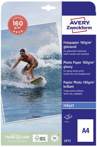 Avery-Zweckform Photo Paper glossy 2415 Fotopapier DIN A4 160 g/m² 40 Blatt Glänzend von Avery-Zweckform