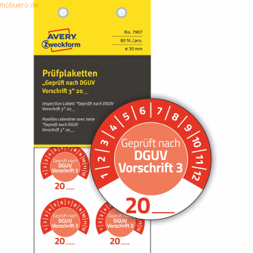 Avery Zweckform Prüfplaketten 'DGUV Vorschrift 3' 20__ Vinyl 30mm 10 B Avery Zweckform Prüfplaketten 'DGUV Vorschrift 3' 20__ Vinyl 30mm 10 B von Avery Zweckform