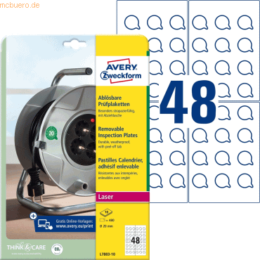 Avery Zweckform Prüfplaketten Druchmesser 20mm VE=10 Bogen/480 Etikett von Avery Zweckform