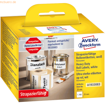 Avery Zweckform Rollen-Etiketten 25x25mm 2 Rolle/1.700 Etiketten weiß von Avery Zweckform