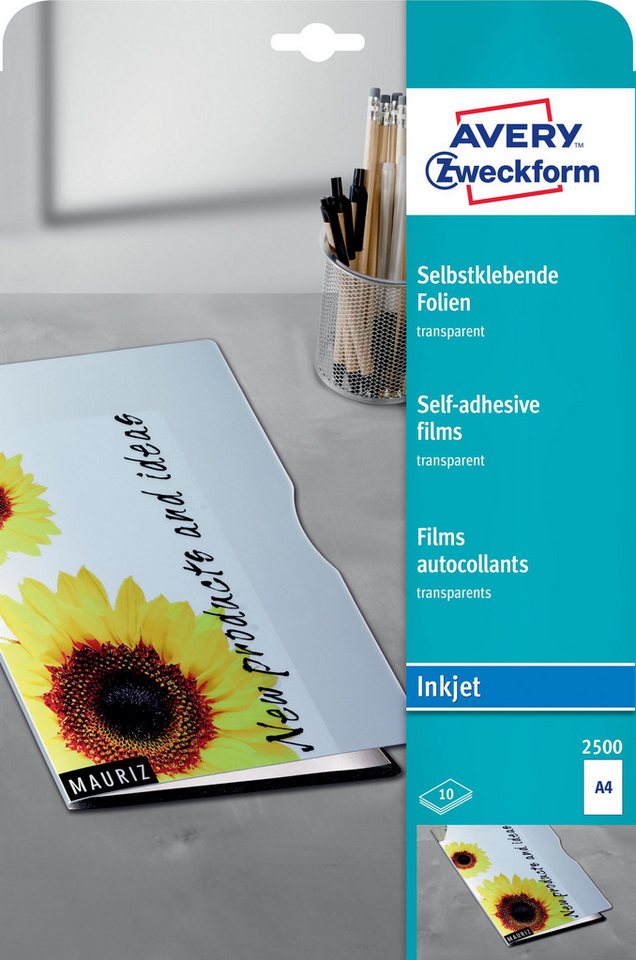 Avery Zweckform Schutzfolie Transparente selbstklebende Folien DIN A4, 10 Blatt, für von Avery Zweckform