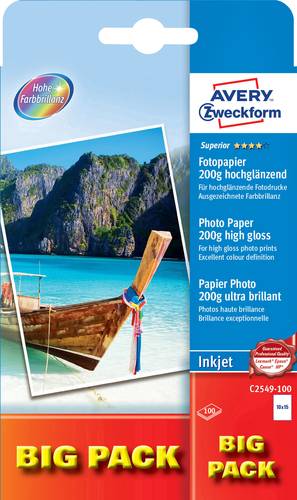 Avery-Zweckform Superior Photo Paper Inkjet BIG PACK C2549-100 Fotopapier 10 x 15cm 200 g/m² 100 Bl von Avery-Zweckform