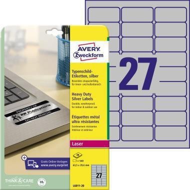 Avery Zweckform Typenschildetikett L6011-20 63,5x29,6mm 540 St./Pack. 129184695 Avery Zweckform Typenschildetikett L6011-20 63,5x29,6mm 540 St./Pack. 129184695 von Avery Zweckform