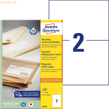 Avery Zweckform Universal-Etiketten 210x148mm Recycling naturweiß VE=2 von Avery Zweckform