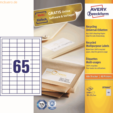 Avery Zweckform Universal-Etiketten 38x21,2mm Recycling naturweiß VE=6 von Avery Zweckform
