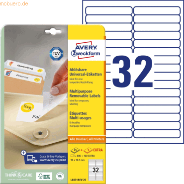 Avery Zweckform Universal-Etiketten 96x16,9 mm VE=960 Stück weiß Avery Zweckform Universal-Etiketten 96x16,9 mm VE=960 Stück weiß von Avery Zweckform