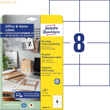 Avery Zweckform Universal-Etiketten RC A4 105x74mm 10 Bogen/80 Etikett Avery Zweckform Universal-Etiketten RC A4 105x74mm 10 Bogen/80 Etikett von Avery Zweckform