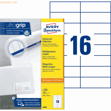 Avery Zweckform Universal-Etiketten ultragrip 105x37 mm VE=1.600 Etike Avery Zweckform Universal-Etiketten ultragrip 105x37 mm VE=1.600 Etike von Avery Zweckform
