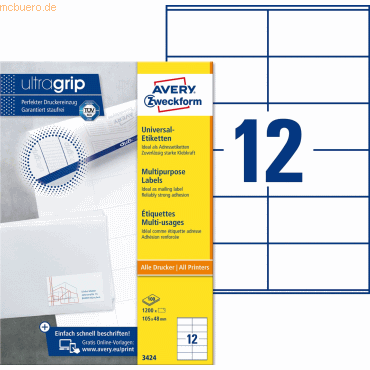 Avery Zweckform Universal-Etiketten ultragrip 105x48 mm VE=1.200 Etike von Avery Zweckform