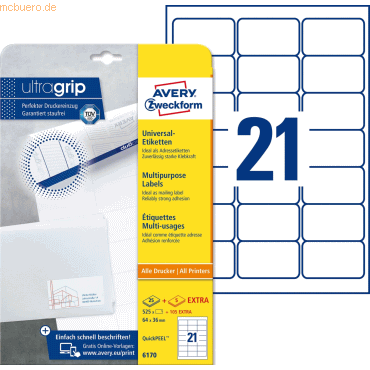 Avery Zweckform Universal-Etiketten ultragrip 64x36 mm VE=630 Etikette Avery Zweckform Universal-Etiketten ultragrip 64x36 mm VE=630 Etikette von Avery Zweckform