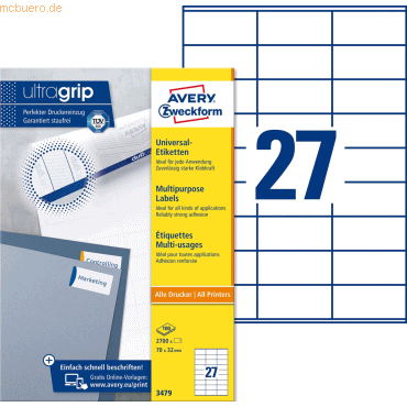 Avery Zweckform Universal-Etiketten ultragrip 70x32 mm VE=2.700 Etiket Avery Zweckform Universal-Etiketten ultragrip 70x32 mm VE=2.700 Etiket von Avery Zweckform
