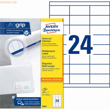 Avery Zweckform Universal-Etiketten ultragrip 70x33,8 mm VE=2.400 Etik von Avery Zweckform