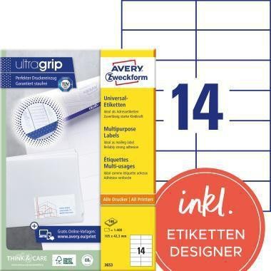 Avery Zweckform Universaletikett 3653 105x42,3mm ws 1.400 St./Pack. 129088201 von Avery Zweckform