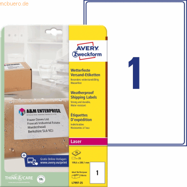 Avery Zweckform Versand-Etiketten 199,6x289,1 mm 25 Blatt/25 Etiketten von Avery Zweckform