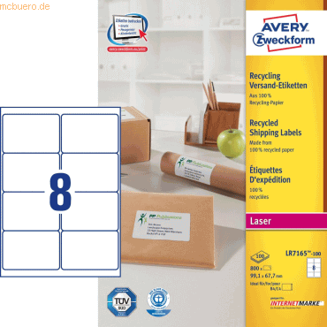 Avery Zweckform Versand-Etiketten 99,1x67,7 mm Recycling 100 Blatt/800 von Avery Zweckform