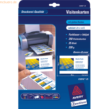 Avery Zweckform Visitenkarten InkJet/Laser/Kopier 85x54mm 220g/qm VE=2 Avery Zweckform Visitenkarten InkJet/Laser/Kopier 85x54mm 220g/qm VE=2 von Avery Zweckform