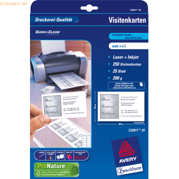 Avery Zweckform Visitenkarten Inkjet/Laser/Kopier 200g weiß VE=250 Stü von Avery Zweckform