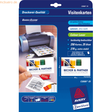 Avery Zweckform Visitenkarten Premium 85x54 mm 270 g/qm beidseitig sat von Avery Zweckform