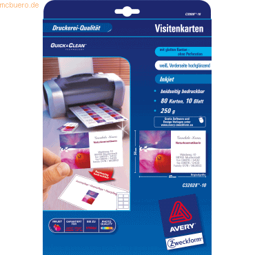 Avery Zweckform Visitenkarten Premium 85x54mm 240 g/qm Inkjet beidseit von Avery Zweckform