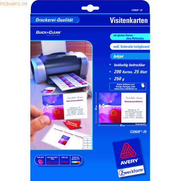 Avery Zweckform Visitenkarten Premium 85x54mm 240g/qm Inkjet glänzend/ Avery Zweckform Visitenkarten Premium 85x54mm 240g/qm Inkjet glänzend/ von Avery Zweckform
