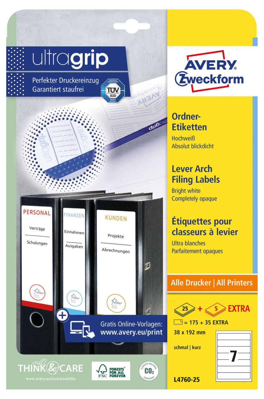 AVERY Zweckform Ordneretiketten 38,0 x 192,0 mm weiß von Avery Zweckform