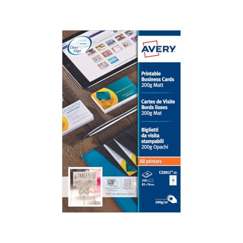 Visitenkarten Avery 85x54mm 200gr White 25 Blatt 10 Karten pro Blatt von Avery Zweckform