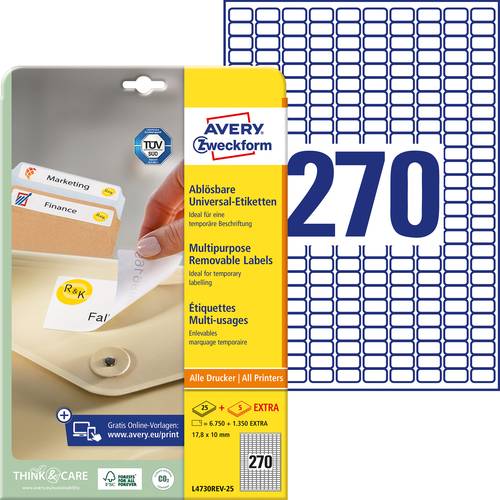 Zweckform Avery-L4730REV-25 Universal-Etiketten 17.8 x 10mm Papier Weiß 8100 St. Wiederablösbar Ti von Avery-Zweckform