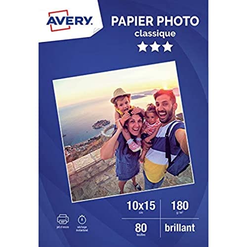AVERY - 80 Blatt 180g/m² Hochglanz-Fotopapier, Format 10 x 15 cm, Tintenstrahldruck, von Avery