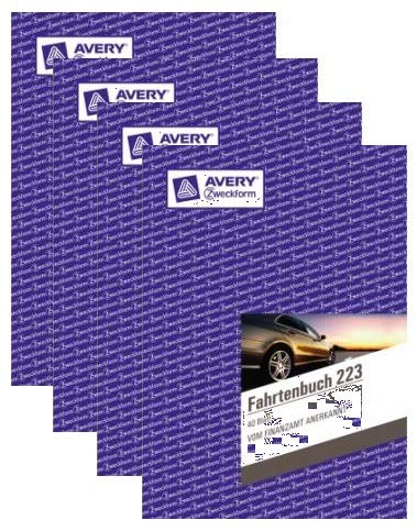 AVERY Zweckform 223 Fahrtenbuch für PKW (A5, 40 Blatt) weiß (4 Stück) von Avery
