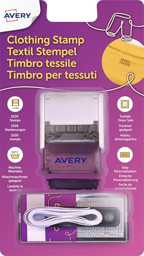 AVERY Zweckform CSTAMP.EU Textilstempel waschmaschinenfest (Namensstempel Kinder personalisierbar, mit Tastatur, Pinzette und Textilfarbe, Kleiderstempel 3 Zeilen;je 15 Zeichen, Schule, Kindergarten) von Avery