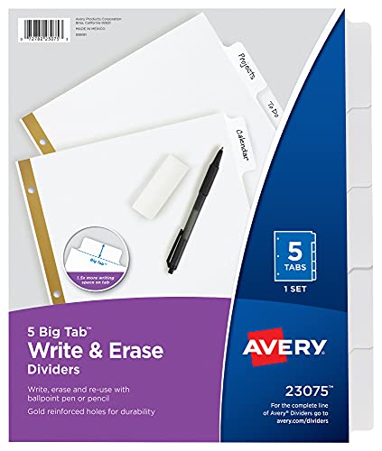 Avery Big Tab Write & Erase Trennblätter für 3-Ringbinder, 5-Tab-Set, 1 Ordner-Trenner-Set (23075) Avery Big Tab Write & Erase Trennblätter für 3-Ringbinder, 5-Tab-Set, 1 Ordner-Trenner-Set (23075) von Avery