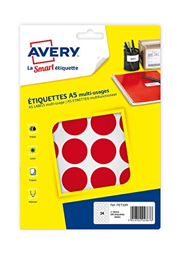 Avery 240 Tabletten – Ø30 mm – Brett A5 – Rot (pet30r) von Avery