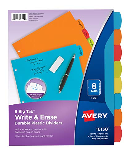 Avery Big Tab 16130 Trennblätter aus robustem Kunststoff, 8 mehrfarbige Registerkarten, 1 Set, 24 Packungen von Avery