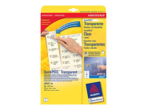 Avery J4722-25 selbstklebende Etiketten (transparent, rund, 96 x 50,8 mm, A4, Umschlag, Polyester) von AVERY