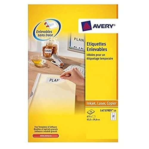 Avery - L4737REV-25 - Etichette rimovibili ecologiche, certificate FCS - stampanti Laser - 63,5x29,6 von Avery