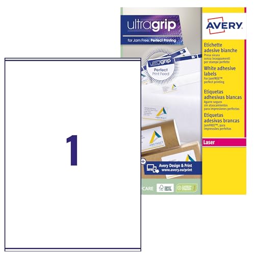 Avery L7167 – 15 Stück 15 Etiketten Kunstdruck Laser 99,6 x 289,1 mm weiß von Avery