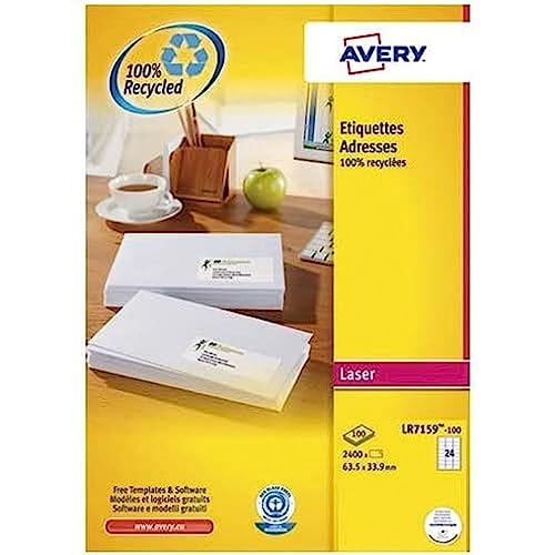 Avery LR7651-100 Klebeetiketten, 63,5 x 33,9 mm, aus zu 100 % recycelten Materialien von Avery