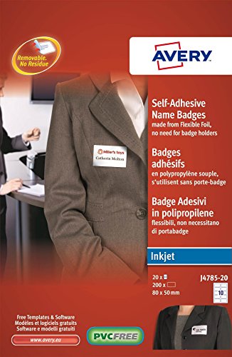 Avery Name Badge Self Adhesive 10 per Sheet 50x80mm White Ref J4785-20 [200 Labels] von Avery Dennison