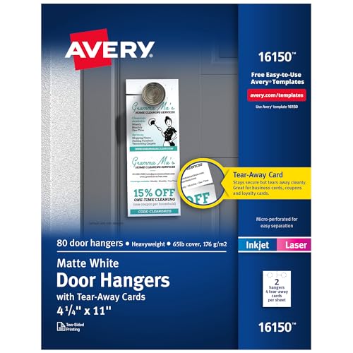 Avery Tür Kleiderbügel mit aufreißbare Karten, weiß matt, 10,8 x 27,9 cm, 80 Stück (16150) von Avery