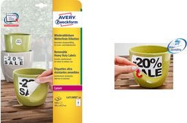 Avery Zweckform L4776REV - Selbstklebende, abnehmbare, matte Polyester-Folienetiketten für den Außenbereich - weiß - 99,1 x 42,3 mm 240 Etikett(en) (20 Bogen x 12) (L4776REV-20) von Avery