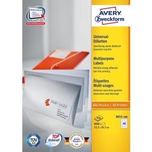 Avery Zweckform Universal - Permanente, selbstklebende Papieretiketten - weiß - 52,5 x 29,7 mm - 8000 Etikett(en) (200 Bogen x 40) (3651-200) von Avery