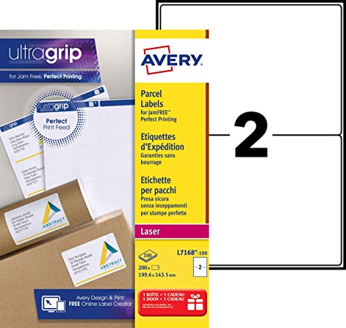 Avery L7168-100 selbstklebende Etiketten, weiß, 200 Stück, 199,6 x 143,5 mm, A4-Papier, A4-Blatt, für Laserdrucker, Stauschutz, FSC-Papier, für Adressierung und Versand Avery L7168-100 selbstklebende Etiketten, weiß, 200 Stück, 199,6 x 143,5 mm, A4-Papier, A4-Blatt, für Laserdrucker, Stauschutz, FSC-Papier, für Adressierung und Versand von Avery