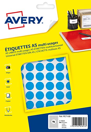 Avery pet15b Schutzhülle de 960 Pastilles Durchmesser 15 mm A5 blau von Avery