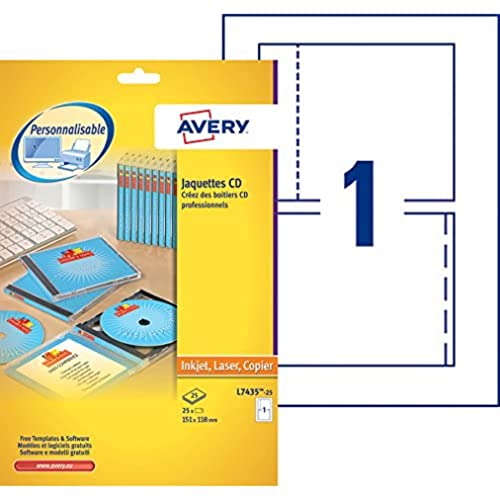 CD-Hüllen, für Scheiben und Rücken, personalisierbar und bedruckbar, Format 151 x 118 mm, Laserdruck, (L7435-25), 25 Stück von Avery