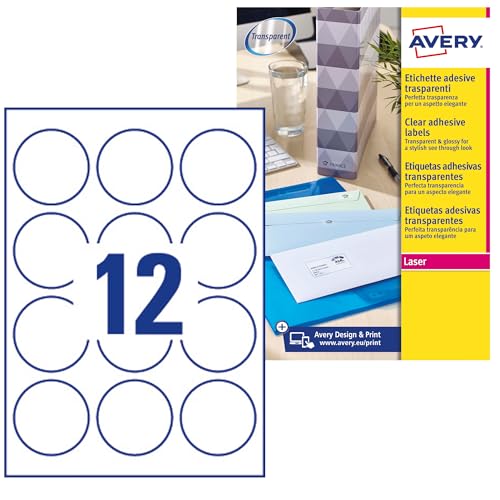 Productyet Avery um 60 mm transparent 10 Blatt 12 Etiketten pro Blatt von Avery