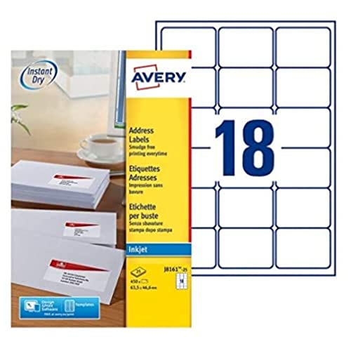 Tintenstrahletikett Avery 63,5 x 46,6 mm Weiß 25 Blatt 18 Etiketten pro Blatt von Avery