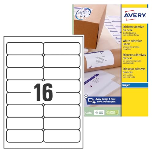 Tintenstrahletikett Avery 99.1X33,9 mm Weiß 25 Blech 16 Etiketten pro Blatt von Avery