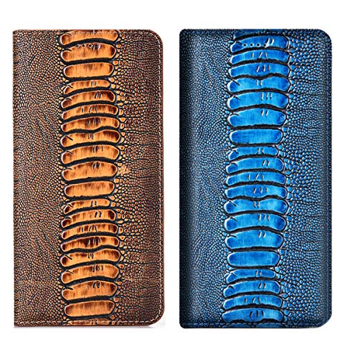 Aveuri Redmi Note 10 Pro Handyhülle, luxuriöse Straußenstruktur, echtes Leder, Magnetverschluss, Flip-Cover für Xiaomi Redmi Note 10 Pro 16,9 cm (6,7 Zoll), mit Ständer, Kartenfächern (braun) von Aveuri