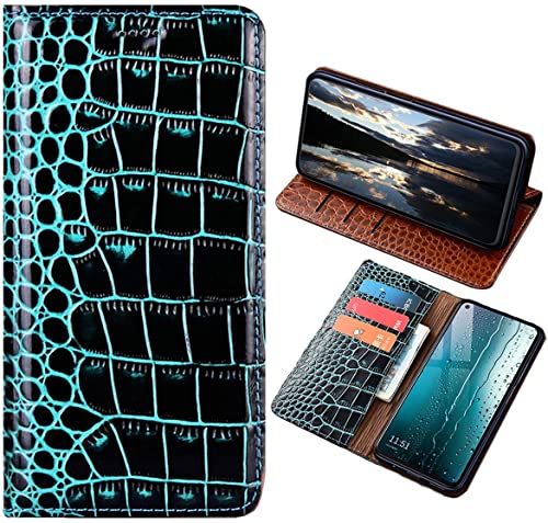 Schutzhülle für Samsung S9 Plus, luxuriöses Krokodil-Textur, echtes Leder, Flip-Cover für Samsung Galaxy S9+ (6,2 Zoll) mit Geldbörse, Blau von Aveuri