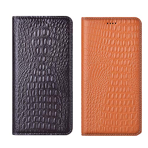 für Samsung Galaxy A50 Leder-Hülle, Krokodil-Textur Handyhülle Premium Echtleder Flip Cover Hülle Case für Samsung Galaxy A50 / A50s / A30s mit [Ständer] und [Kartenfächer] - Schwarz von Aveuri